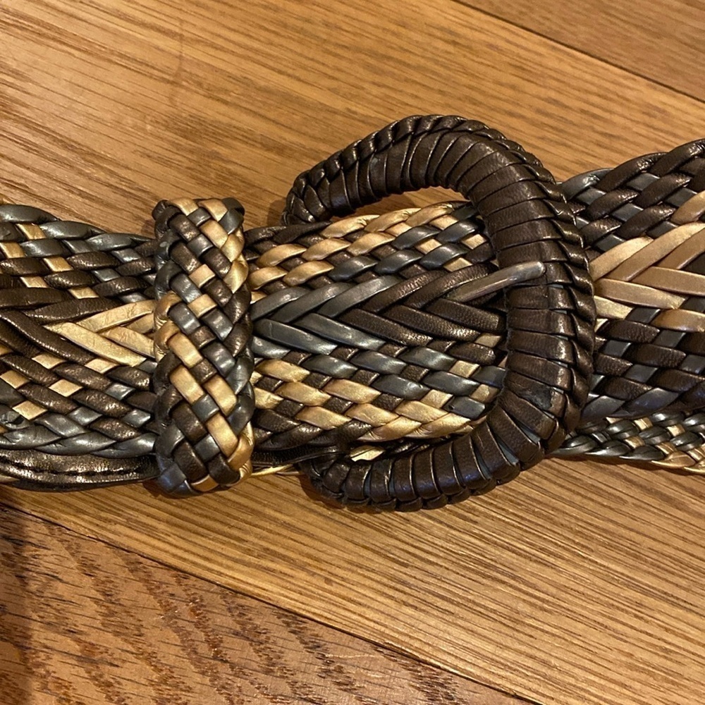 Amanda Smith Metallic Bronze Pewter Gold Snakeskin Effect Woven Wise Belt XL